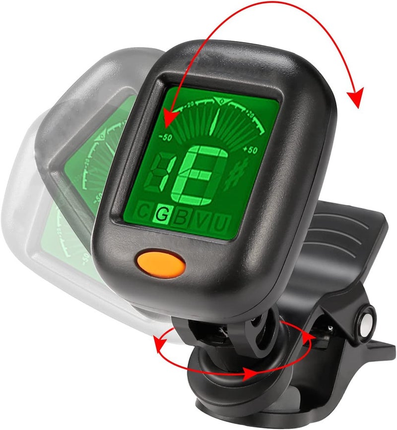 IMAGINEA Digital Guitar Tuner - Clip-On Chromatic Tuner for Acoustic, Electric, Bass, and Ukulele with High Accuracy & Easy Display (5 Picks) - Image 2