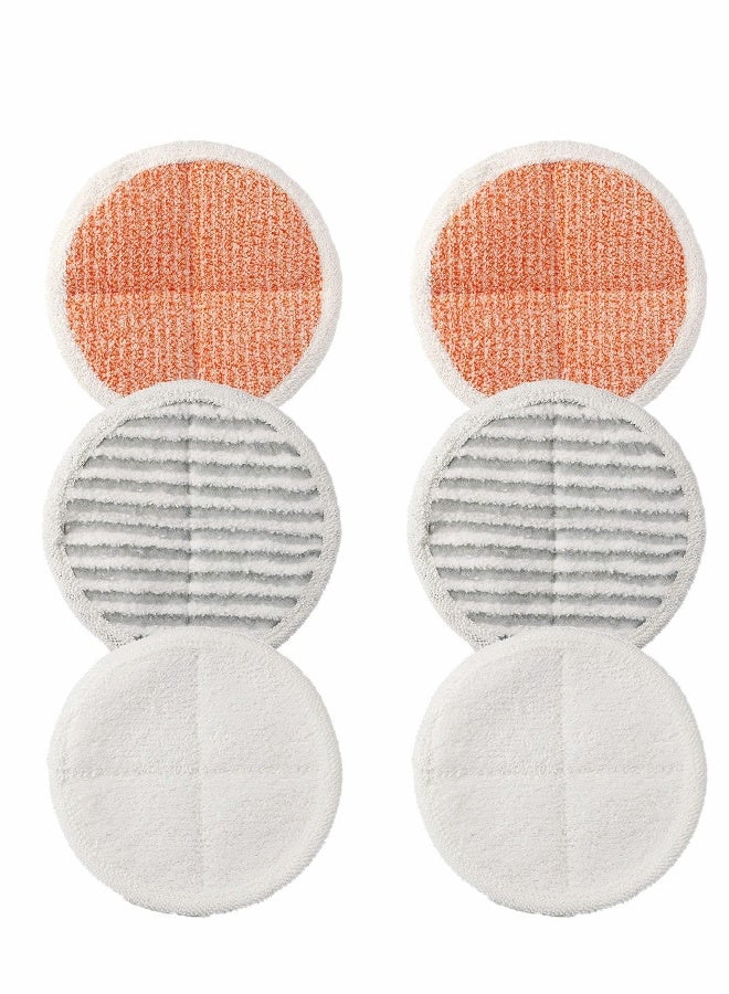 6 Pack Replacement Pads Compatible with  Bissell Spinwave 2124, 2039A, 2307, 23157, 20391, 20399 Powered Hard Floor Mop， Replacement Mop Pads （white, orange, off-white strips） - Image 2