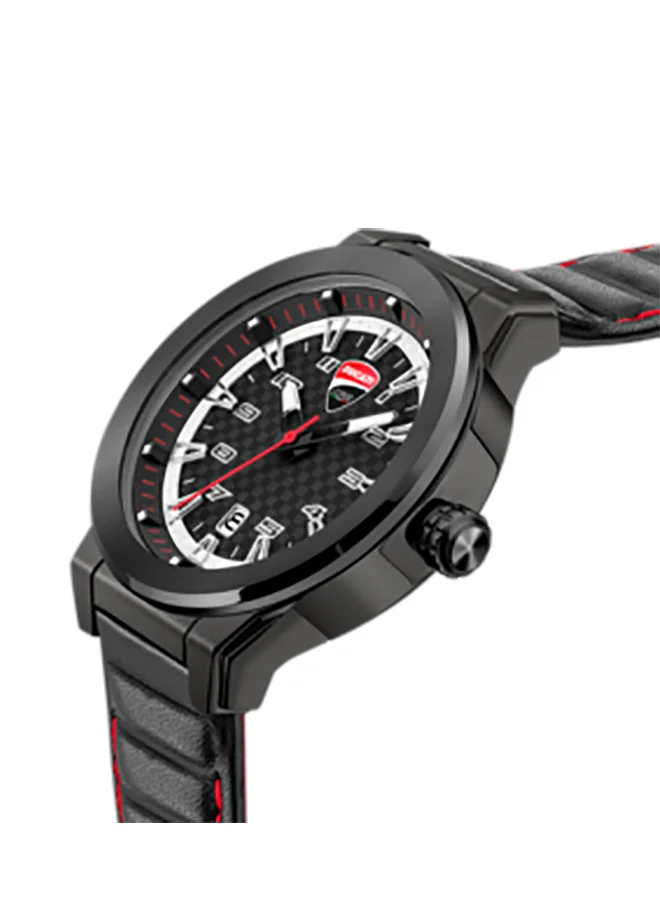 Ducati Corse Mens Campione Analog Leather Strap Watch DTWGB2019401 45 mm Black