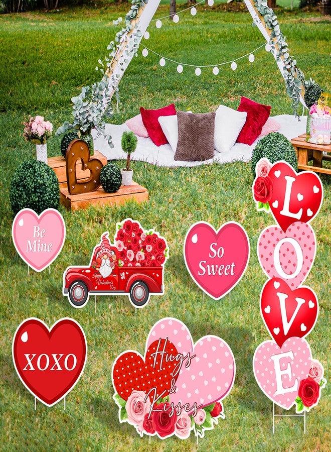 Lecheme Outdoor Valentines Decorations 6 Pcs Valentins Yard Signs Heart Love Valentines Yard Decorations Hugs & Kisses Valentines Yard Stakes - Image 3