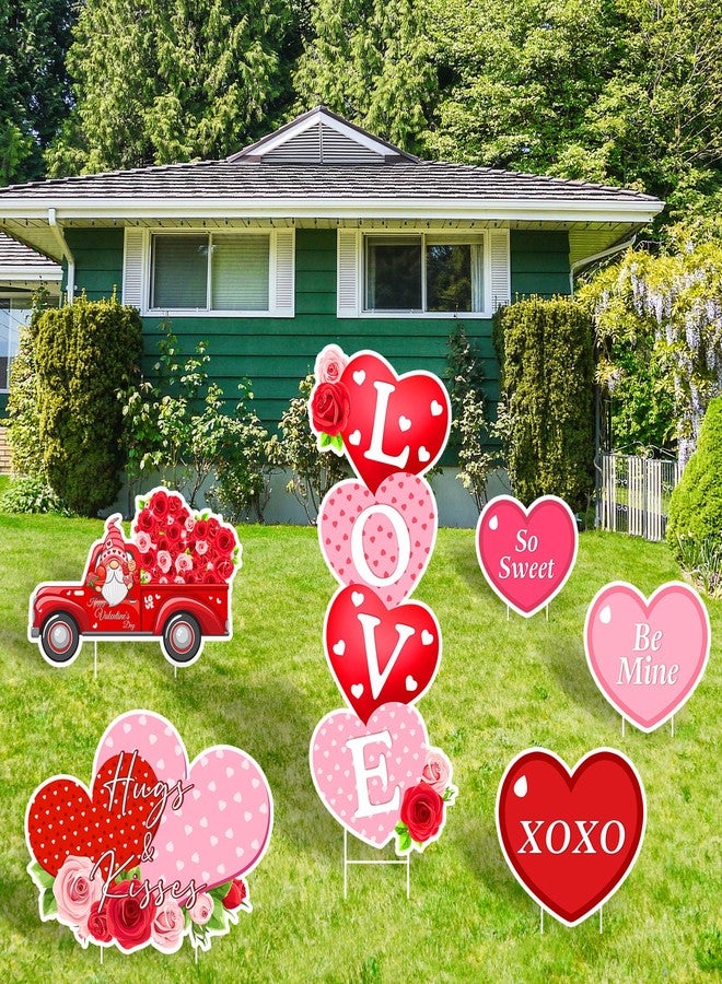 Lecheme Outdoor Valentines Decorations 6 Pcs Valentins Yard Signs Heart Love Valentines Yard Decorations Hugs & Kisses Valentines Yard Stakes - Image 1