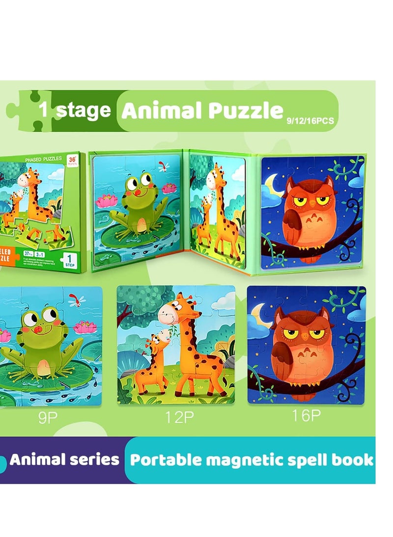 Zikra Magnetic Puzzles for Kids Ages 4 5 6 7 8 Three Wooden Jigsaw 37 Piece Animal Book Party Favors  Girls and Boys Travel Activities Toys - Image 3