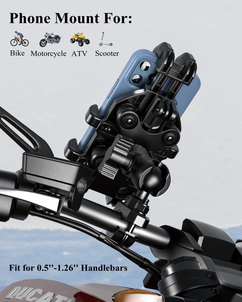 BRCOVAN Motorcycle Phone Mount Holder with Vibration Dampener, Anti-Shake Handlebar Cellphone Cradle for Bike Bicycle Scooter ATV, Adjustable Fit 5.4-6.9'' Smartphone - Image 2