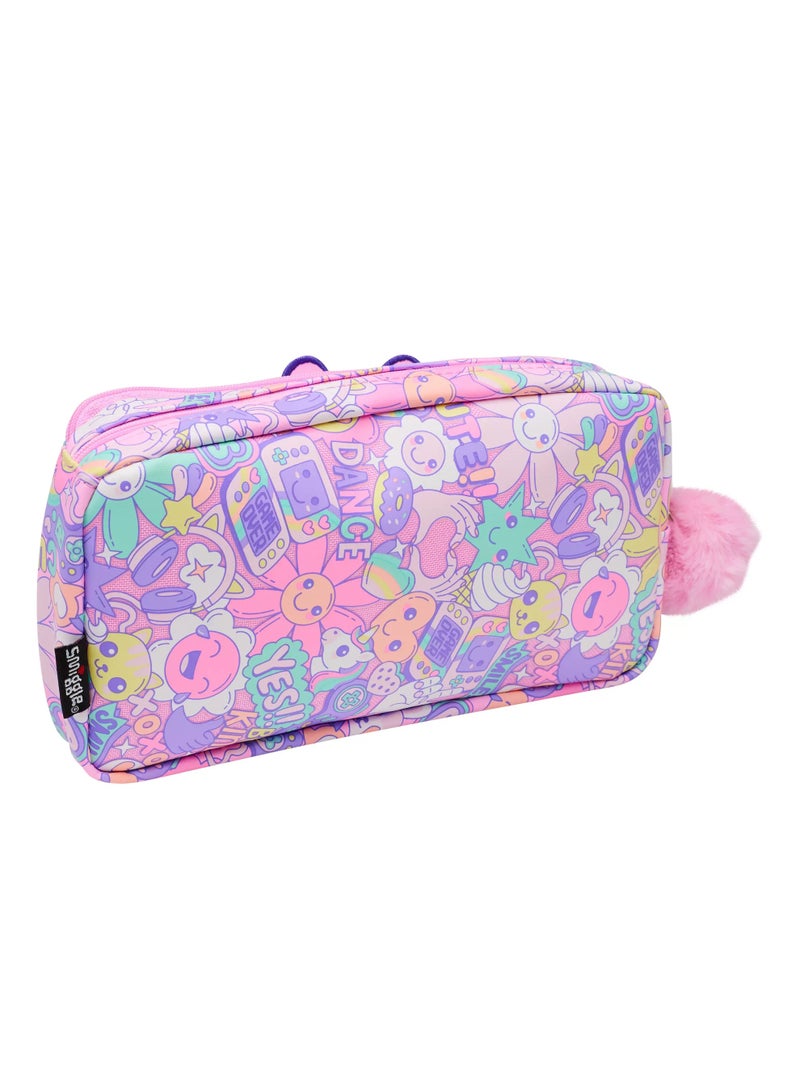 Pink u0026 Purple Cartoon Floral Double-Decker Pencil Case | Two-Layer Zipper Pen Holder - Image 4