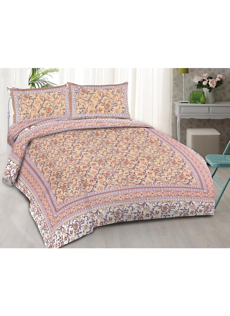 Queenie Queenie Brand Pure Cotton Bedsheets for Double Bed - 180 TC King Size Bedsheet with 2 Pillow Covers (7.3 ft x 8.8 ft) (Double, Hand Block Printed-BRN)  - Image 2
