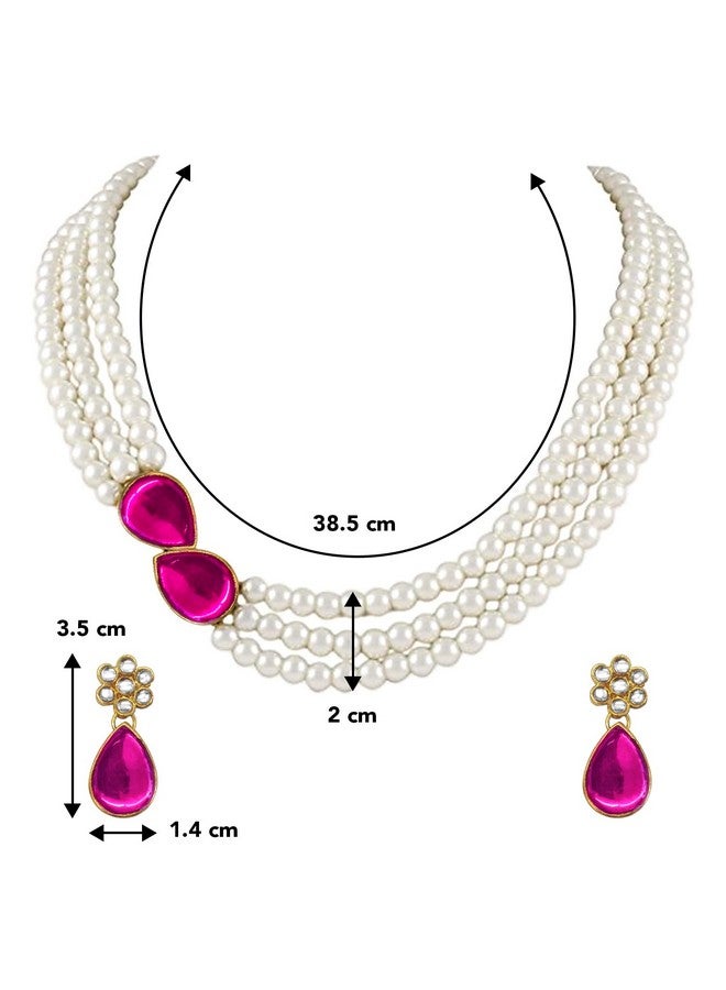 Peora Pearl Mala Rani Pink Necklace & Earrings for Women Girls Traditional Ethnic Jewellery Set - Image 4