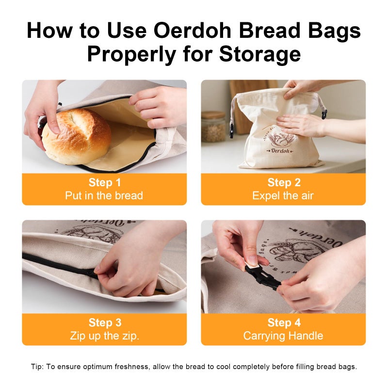 Oerdoh Bread Bags for Homemade Bread - 2 Packs XL Reusable Organic Beeswax Linen Cotton Sourdough Bag, Homesteading Essentials Sourdough Bags with Sealing Zip to Keep Fresh - Image 5