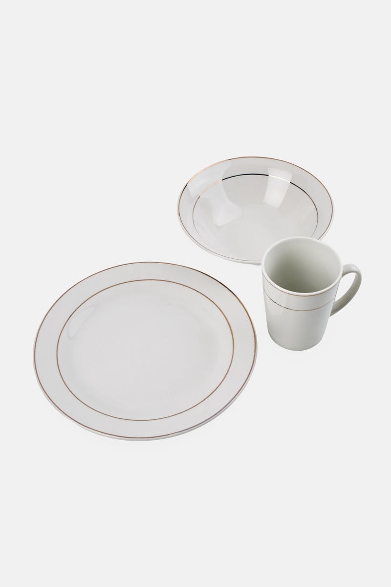 Gibson Home 12 Pieces Tuxedo Deluxe Gold Banded Fine Ceramic Dinnerware Set, White - Image 2