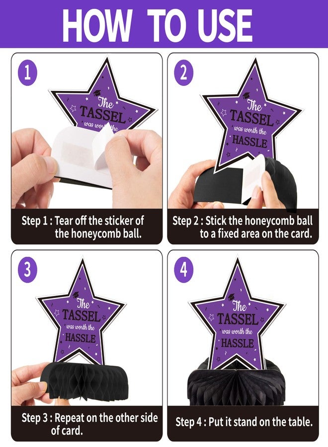 Gexolenu 10PCS Graduation Decorations Class of 2025 Centerpieces, Congrats Grad Honeycomb Table Toppers for Graduation Party Favors, 2026 Graduation Party Decorations (10PCS, Purple & Black) - Image 4