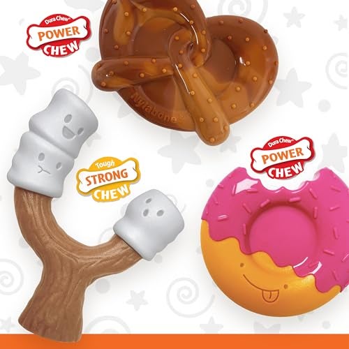 Nylabone Power Chew Toy Bundle, Cute Dog Toys for Aggressive Chewers, Bacon Glazed, Toasted Marshmallow, and Peanut Butter Flavors, Large Dogs - Up to 50 lbs, 3 Pack - Image 3