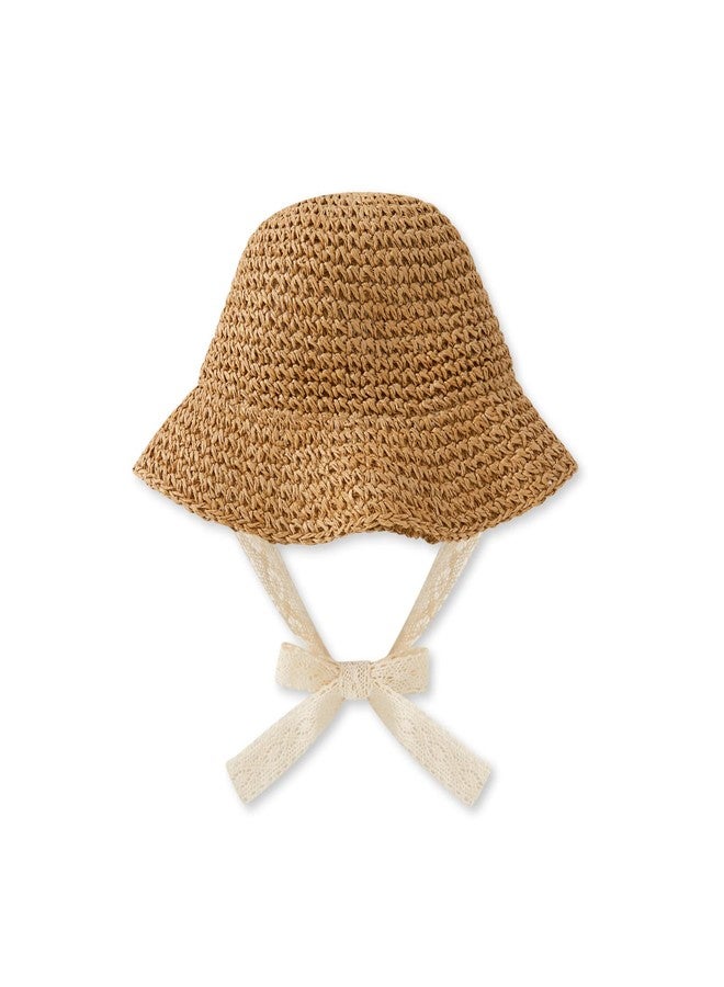 pureborn Baby Toddler Girls Straw Sun Hat Summer Beach Hat, Brown-1, 6-24 Months - Image 1