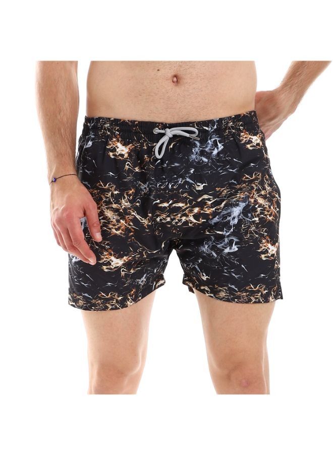 Pavone Fire Self Patterned Elastci Waist Swim Short with Pockets, -Multicolor - Image 1