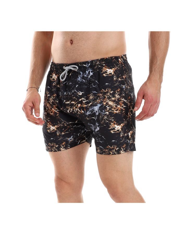 Pavone Fire Self Patterned Elastci Waist Swim Short with Pockets, -Multicolor - Image 2