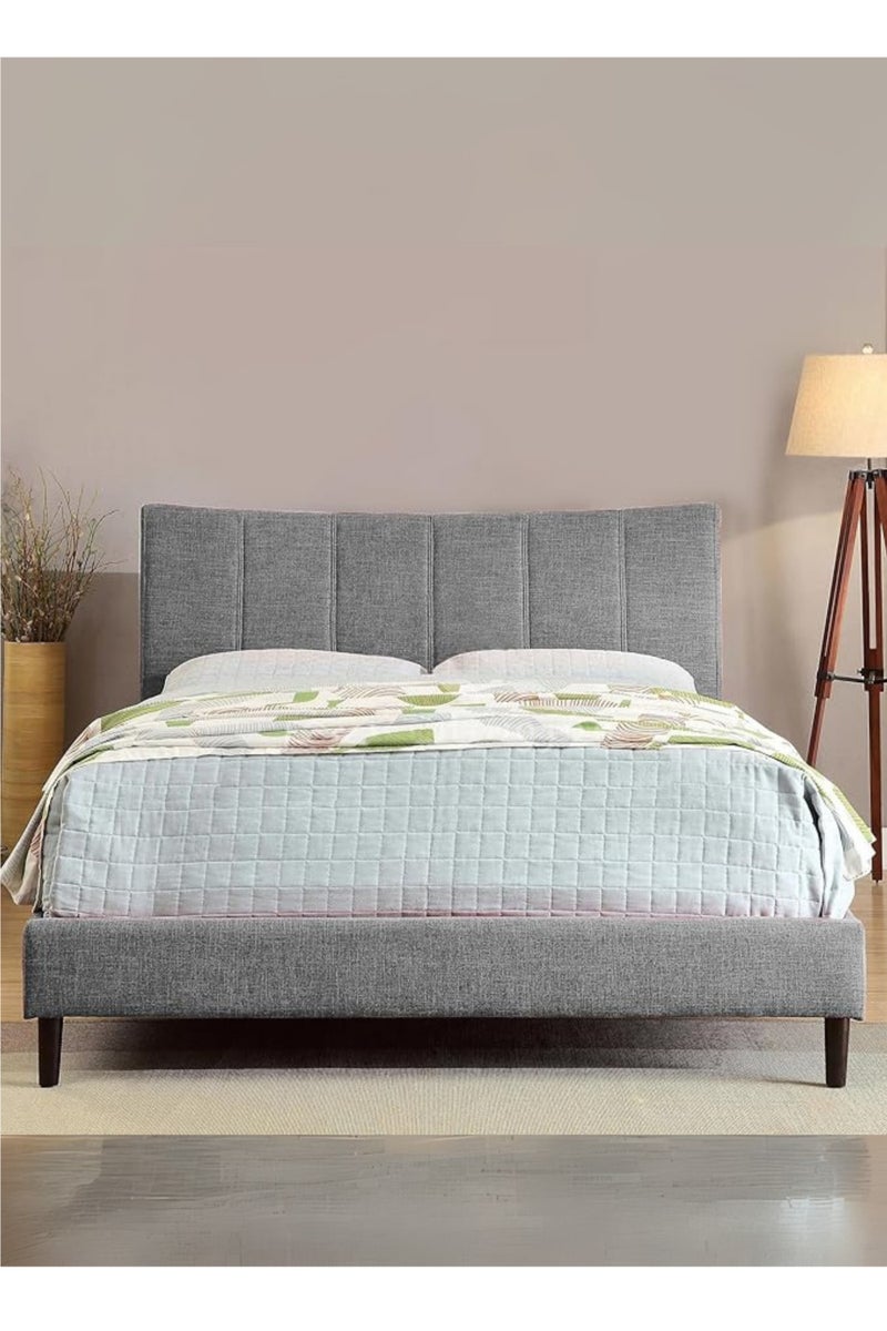 Karnak Modern Upholstered Bed Frame –  Fabric Bed with Padded Headboard, Wooden Legs – Queen Size 150Cm x 200cm Grey