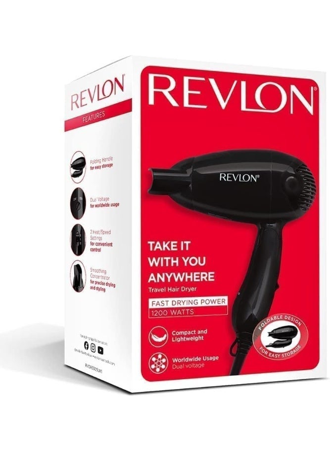Revlon RVDR5305 Compact Folding Travel Hair Dryer – 1200 Watts, Lightweight, Dual Voltage, Black - Image 3