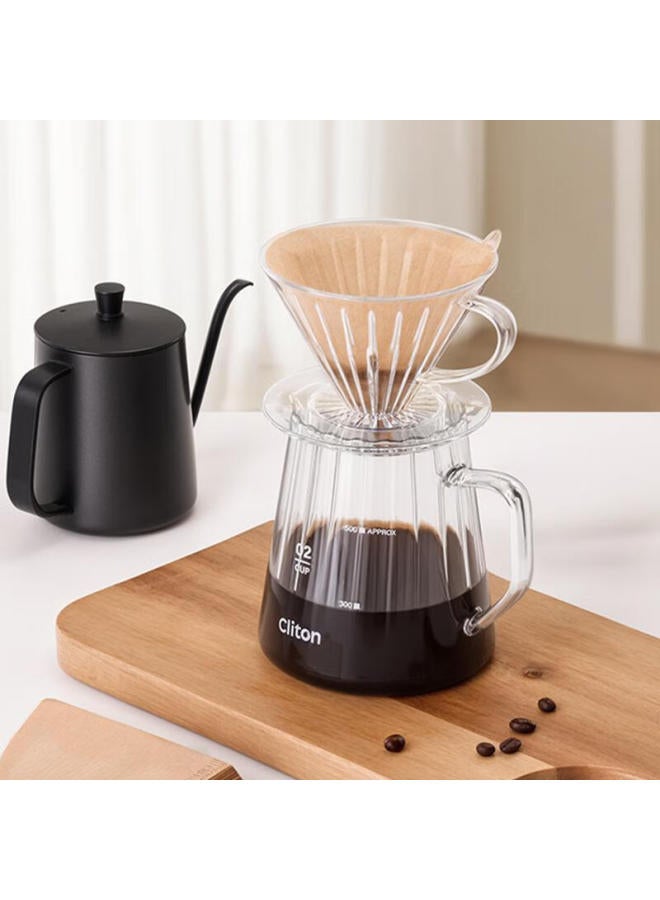 Cliton Pour-over Coffee Maker Set With Manual Grinder, Hand-cranked Coffee Mill, Pour-over Kettle, Filter Cup, Wooden Storage Rack, 9 Pieces - Image 4