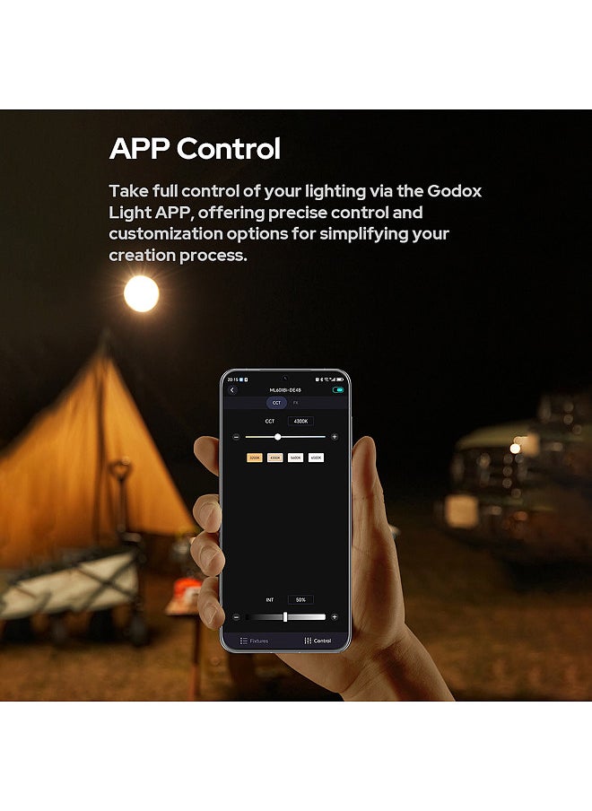 Godox - ML60II Bi 70W Video Light Bi-Color Photography Light 2800K-6500K Dimmable CRI≥96 with Mount COB Bead 11 Lighting Scene Effects 2.4G Wireless System - Image 1