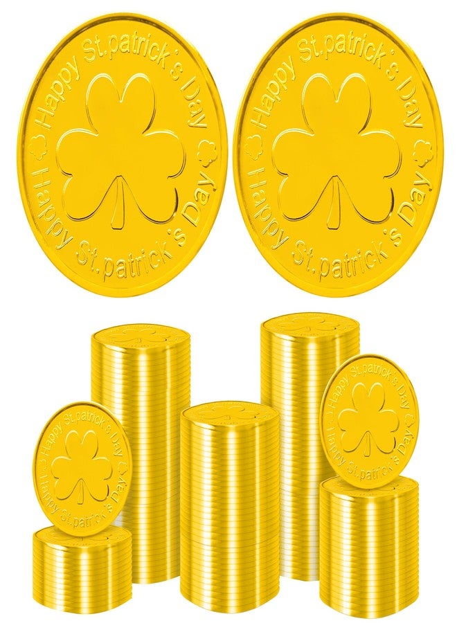 Yoblink Gold Coins St Patricks Day,Gold Coins Plastic, Shamrock St Patricks Day Coins,100Pcs Gold Plastic Coins - Image 1