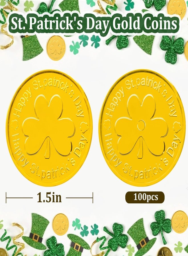 Yoblink Gold Coins St Patricks Day,Gold Coins Plastic, Shamrock St Patricks Day Coins,100Pcs Gold Plastic Coins - Image 2