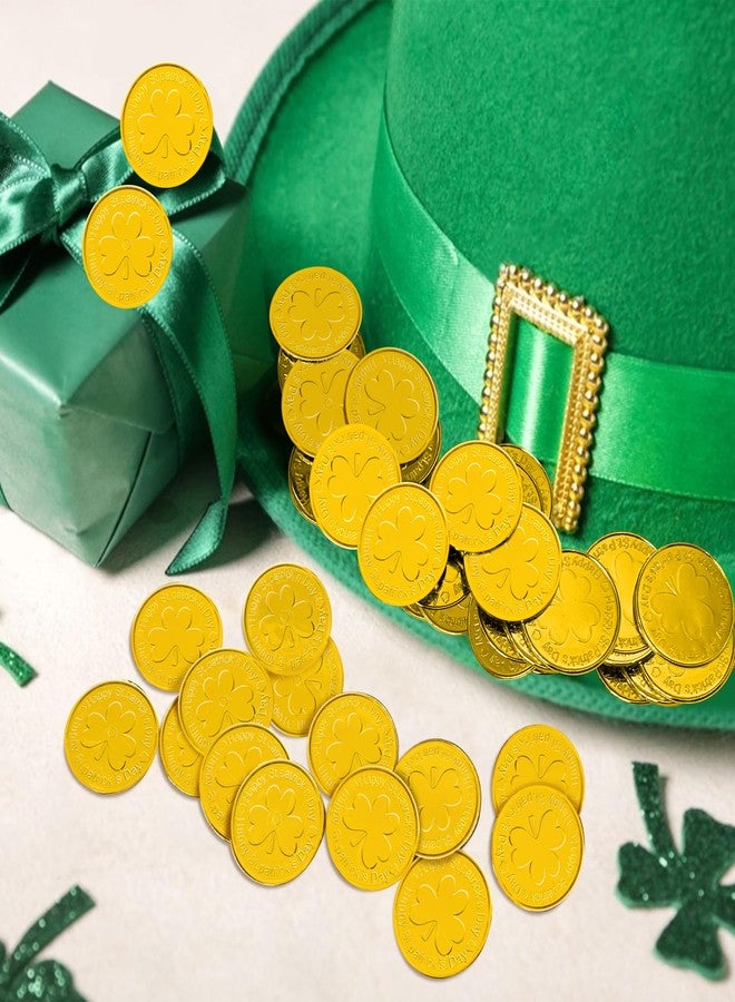Yoblink Gold Coins St Patricks Day,Gold Coins Plastic, Shamrock St Patricks Day Coins,100Pcs Gold Plastic Coins - Image 3