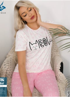 Star Tex Women's Summer Pajama Set - 2 Piece Pants and Embroidery T-shirt - Different Graphic Patterned and Tailored for Comfort  - Image 1