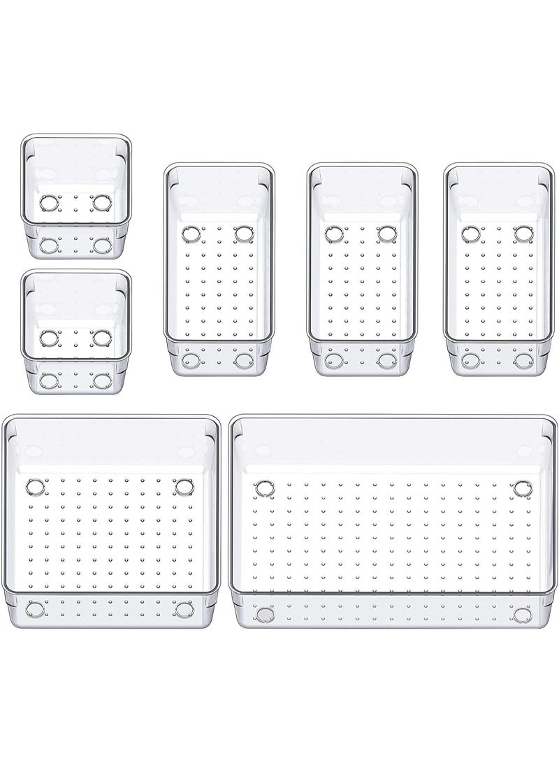 7-Pack Drawer Organizer Set, Multi-Purpose Clear Storage Boxes for Jewelry, Kitchen Tools, and Office Accessories - Image 1