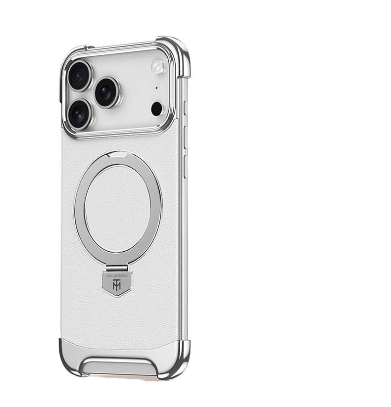 LS غطاء MagSafe بPC لـ iPhone 13 مع حامل قائم ومغناطيس قوي مع مطلي بالكهرباء مع ملمس جلد باللون Moonlight White مغناطيسي بوظيفة حامل باللون الأبيض - Image 1