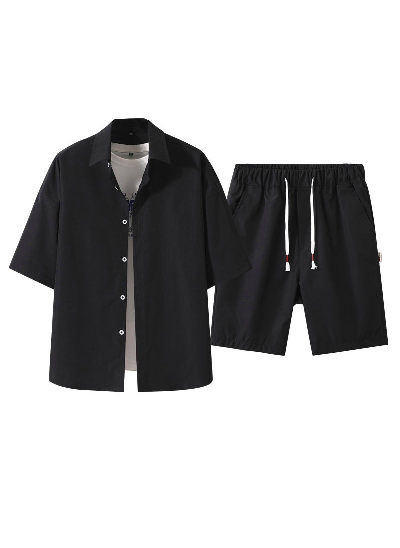 Generic - Trendy Brand Mens Summer New Arrival Short Sleeve T-shirt Shorts 2-piece Casual Suit For Students Youth Boys Red - Image 1