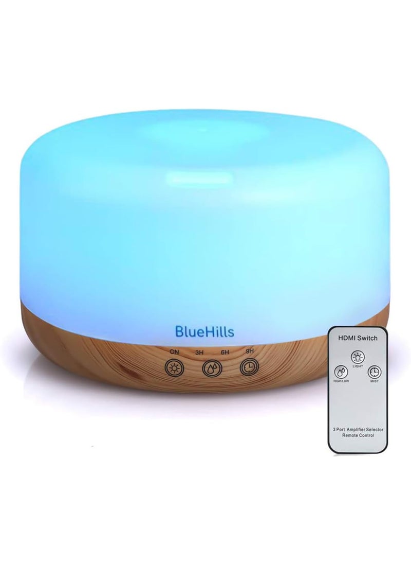 BlueHills BlueHills Premium 1000 ML XL Essential Oil Diffuser Aromatherapy Humidifier with Remote Timer for Large Room Home 18 Hour Run Huge Coverage Area 1 Liter Mood Light Extra Large Capacity Wood Grain D004 
