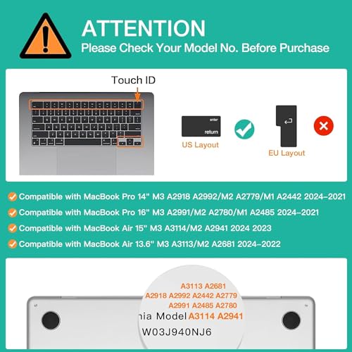Oaky Keyboard Protector for 2021-2024 Release MacBook Air 13.6 inch [A3113 A2681 M2/M3] & MacBook Air 15.3 inch [A3114 A2941 M2/M3] Keyboard Skin Cover - Silicon Black - Image 2