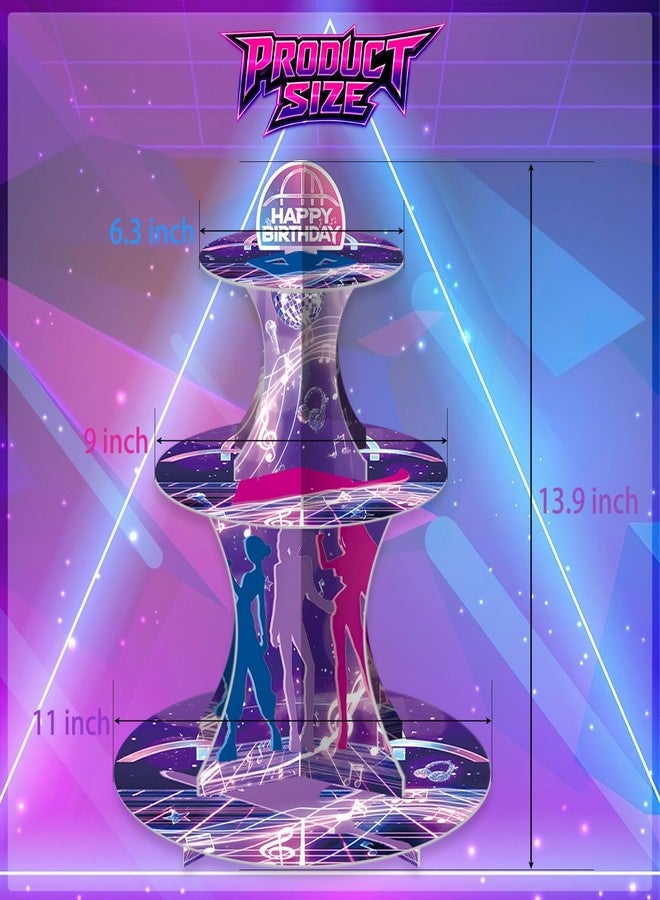 XCX Kpop Singer Birthday Cupcake Stand, 3 Tier Korean Pop Singer Happy Birthday Party Cupcake Rack Tower Table Decoration Musical Fan Theme Dessert Tray Holder Dessert Stand for Girls - Image 2