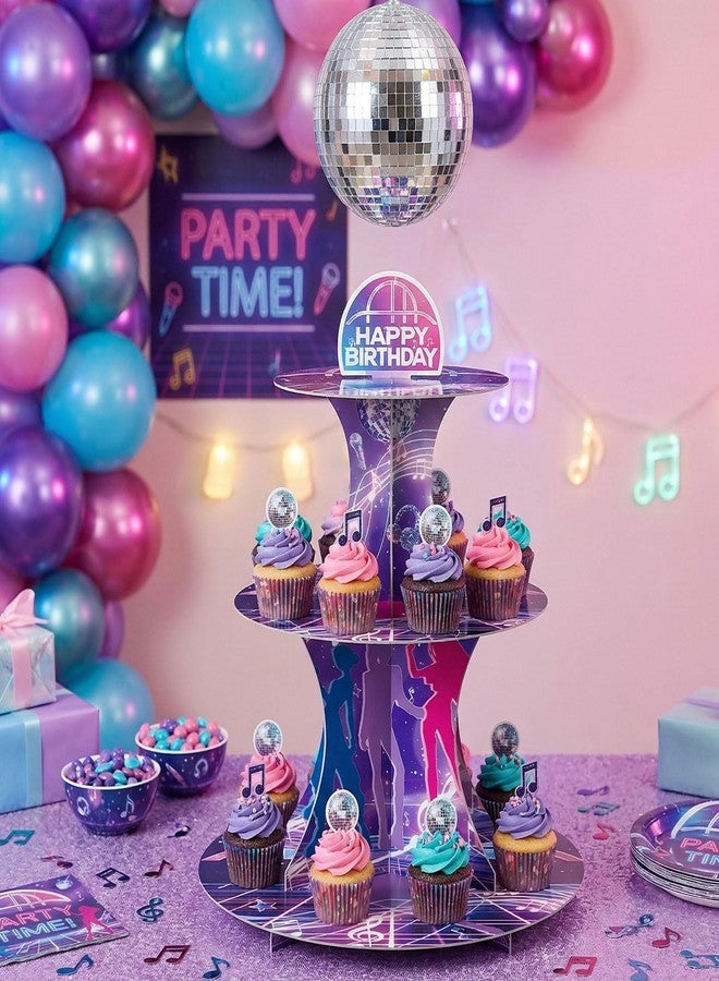 XCX Kpop Singer Birthday Cupcake Stand, 3 Tier Korean Pop Singer Happy Birthday Party Cupcake Rack Tower Table Decoration Musical Fan Theme Dessert Tray Holder Dessert Stand for Girls - Image 4
