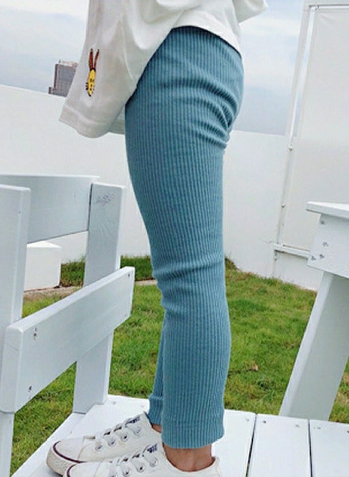 Loquat Girls Solid Color Legging Ribbed Knit Footless Tights Kid Basic Stocking  Dress Bottom Top Pants Dusty Blue  - Image 2