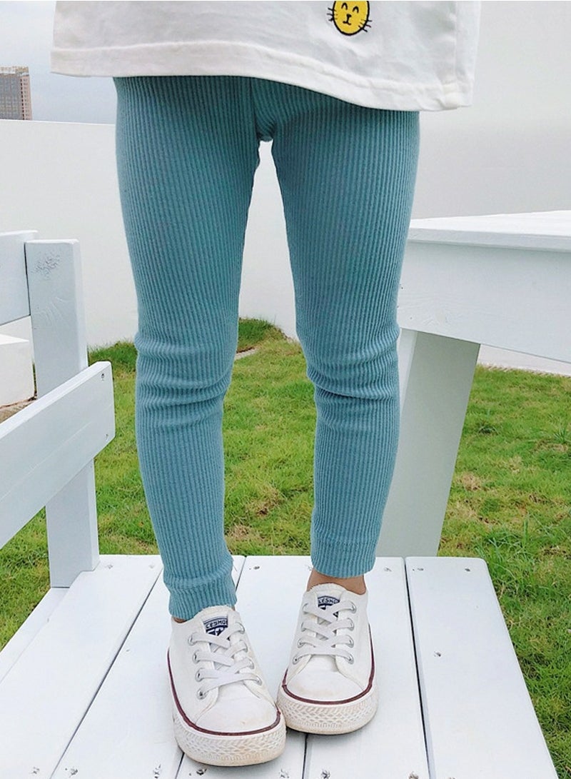 Loquat Girls Solid Color Legging Ribbed Knit Footless Tights Kid Basic Stocking  Dress Bottom Top Pants Dusty Blue  - Image 1