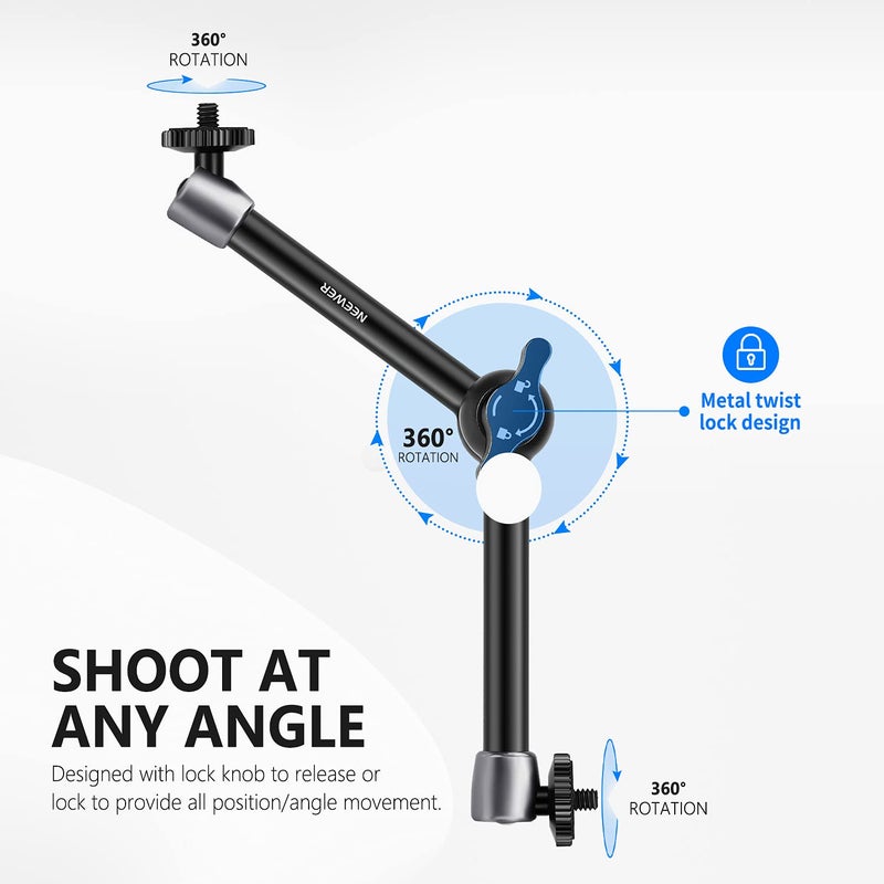 NEEWER Upgraded Super Clamp and 11" Adjustable Friction Power Articulating Magic Arm Compatible with SmallRig Camera Cage/Rig, Further Expansion for Monitor/LED Light/Webcam, Max Load 4.4lb/2kg, ST20 - Image 5