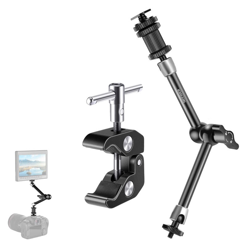 NEEWER Upgraded Super Clamp and 11" Adjustable Friction Power Articulating Magic Arm Compatible with SmallRig Camera Cage/Rig, Further Expansion for Monitor/LED Light/Webcam, Max Load 4.4lb/2kg, ST20 - Image 1