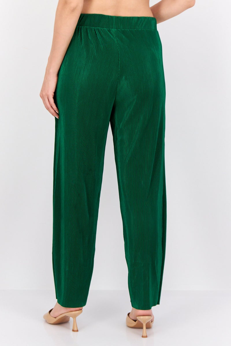 Cyrus Women Regular Fit Textured Straight Leg Pant, Green  - Image 3