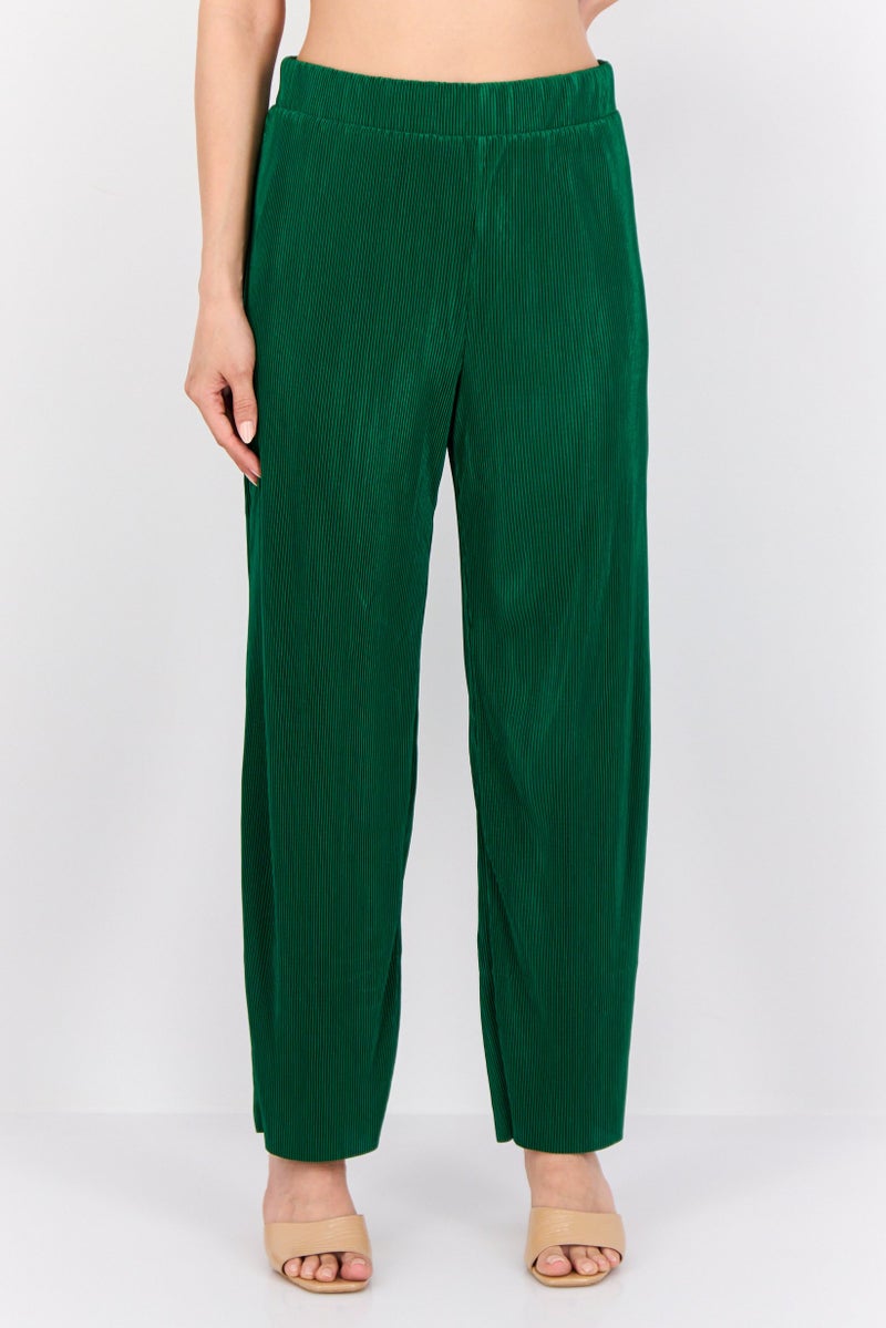 Cyrus Women Regular Fit Textured Straight Leg Pant, Green  - Image 1