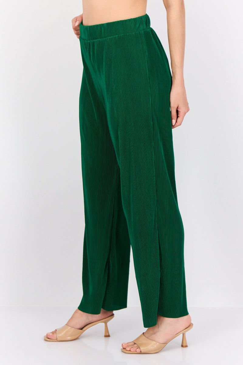 Cyrus Women Regular Fit Textured Straight Leg Pant, Green - Image 2