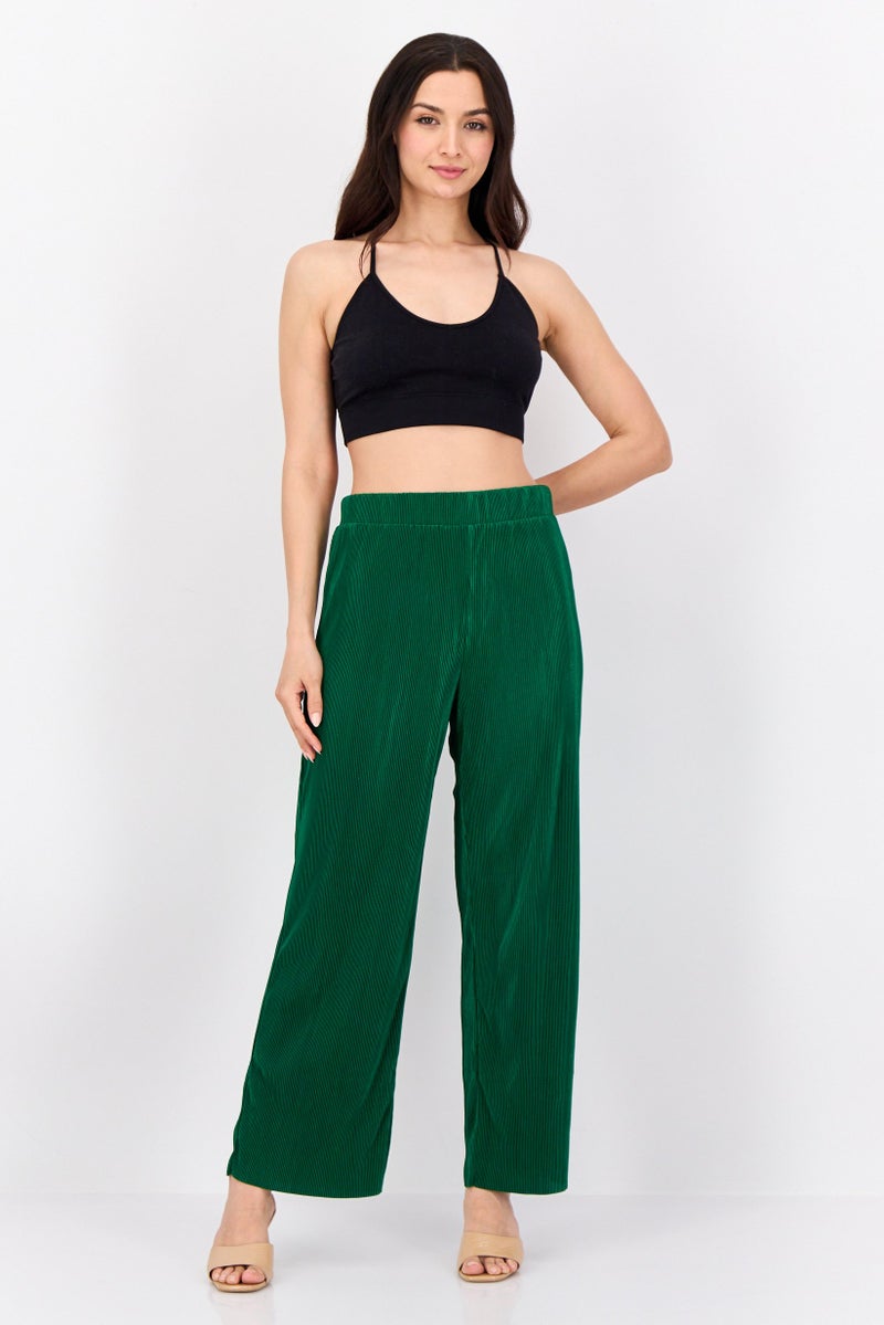 Cyrus Women Regular Fit Textured Straight Leg Pant, Green - Image 4