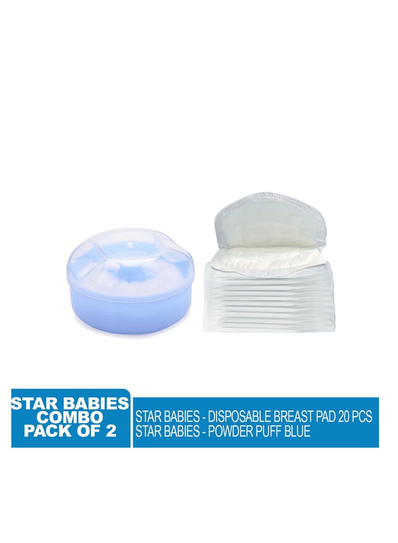 Star Babies - Combo Pack of 2- Kids Powder Puff with Disposable Breast Pad (20 Pcs) - Blue - Image 2
