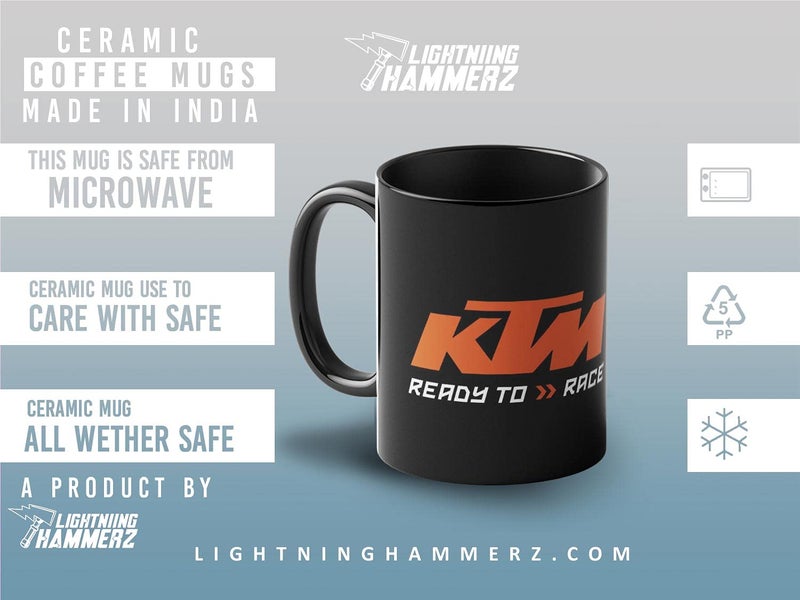 Lightning Hammerz فنجان قهوة لايتنينغ هامر KTM جاهز للسباق مطبوع لدراجات KTM هدايا للدراجين للأصدقاء 330 مل آمن للاستخدام في الميكروويف وغسالة الصحون - Image 4