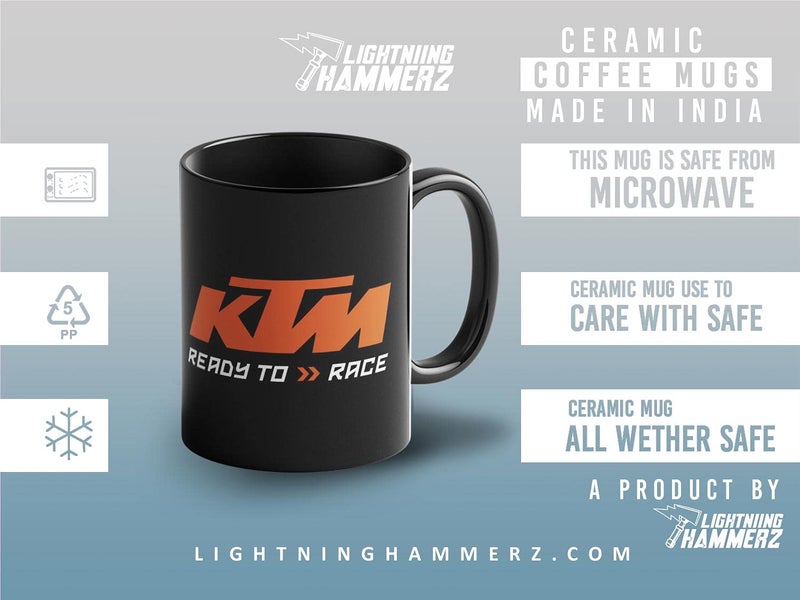 Lightning Hammerz فنجان قهوة لايتنينغ هامر KTM جاهز للسباق مطبوع لدراجات KTM هدايا للدراجين للأصدقاء 330 مل آمن للاستخدام في الميكروويف وغسالة الصحون - Image 5