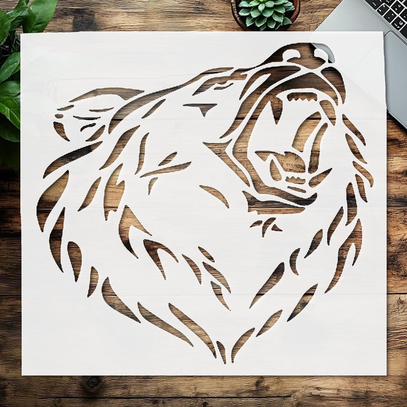 Bear Logo Stencil Reusable Sturdy Flexible Clear Plastic 155x55 in Arts and Crafts Material Scrapbooking for Airbrush Painting Drawing