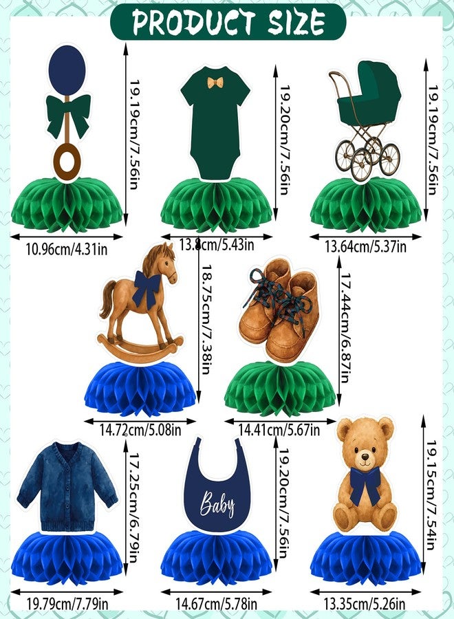 Weekgrat 8 Pcs Tartan Plaid Style Bear Baby Shower Decorations Green Blue Bear Baby Shower Honeycomb Centerpieces 3D Table Decorations for Gender Reveal Birthday Party Supplies Table Centerpieces - Image 2