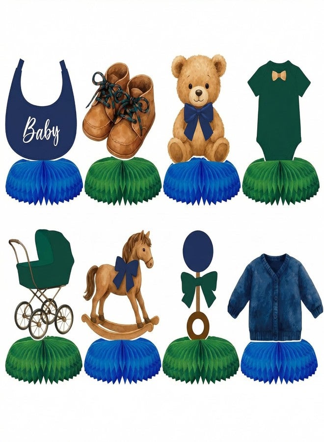 Weekgrat 8 Pcs Tartan Plaid Style Bear Baby Shower Decorations Green Blue Bear Baby Shower Honeycomb Centerpieces 3D Table Decorations for Gender Reveal Birthday Party Supplies Table Centerpieces - Image 1