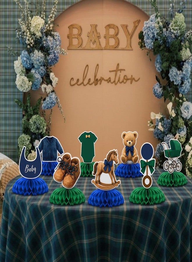 Weekgrat 8 Pcs Tartan Plaid Style Bear Baby Shower Decorations Green Blue Bear Baby Shower Honeycomb Centerpieces 3D Table Decorations for Gender Reveal Birthday Party Supplies Table Centerpieces - Image 4