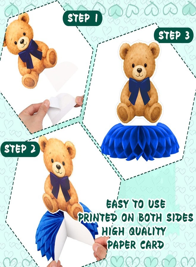 Weekgrat 8 Pcs Tartan Plaid Style Bear Baby Shower Decorations Green Blue Bear Baby Shower Honeycomb Centerpieces 3D Table Decorations for Gender Reveal Birthday Party Supplies Table Centerpieces - Image 3