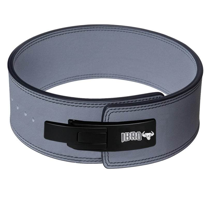 IBRO Powerlifting Lever Gym Belt â€“ Power 10MM Extreme Heavy Duty Genuine Leather Belts - Squats Deadlifts Bodybuilding Weight Lifting IPF Power Lifting Strongman for Men 10mm Grey L - Image 1