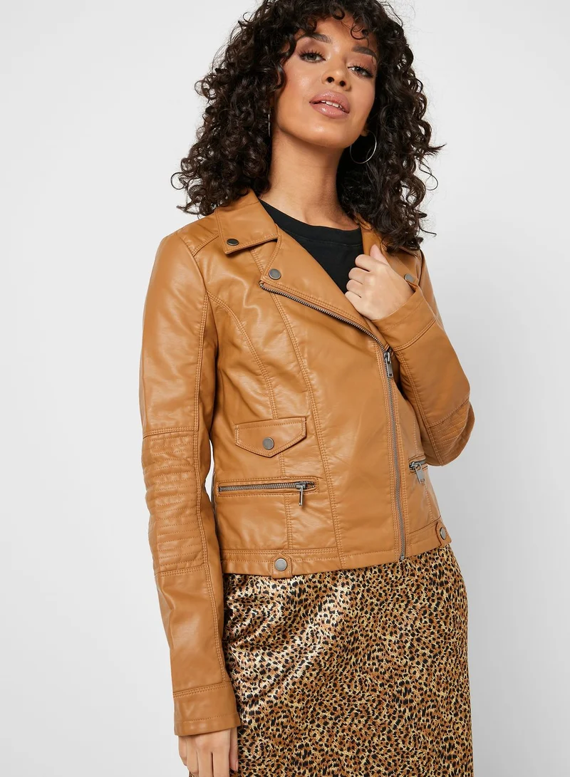 VERO MODA Single Breasted Leather Jacket
